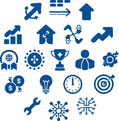Comprehensive Business Growth Icon Set in Deep Blue