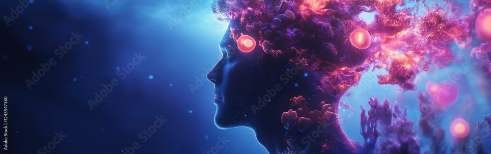 Fototapete mystical profile of a man filled with vibrant colors and ethereal elements representing thought and 