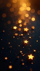 Obraz premium Dark gold background with scattered shimmering stars, shining, shimmering