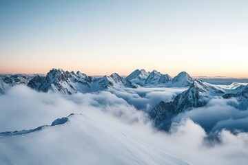 Obraz premium Majestic Snow-Capped Peaks Pierced by Misty Clouds