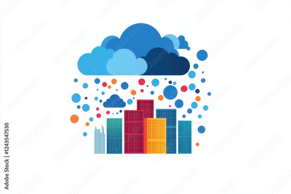 Poster modern cloud computing concept with data storage icons and digital visualization