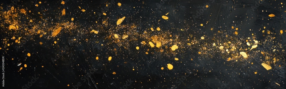 Aufkleber Mix of warm yellow and sunny gold sparkles floating in dark space creates a vibrant atmosphere for celebration and joy