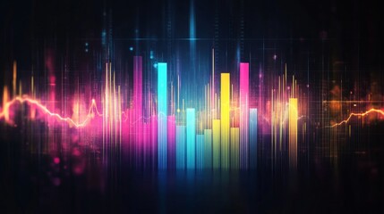 Abstract Colorful Music Equalizer with Neon Glowing Lines and Data Transmission Visual Concept