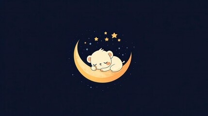 Fototapeta premium Cute Sleeping Bear on Crescent Moon with Stars in Dark Night Sky