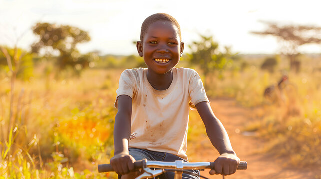 A himba boy rides a bicycle. Himba is a Nilotic ethnic group.