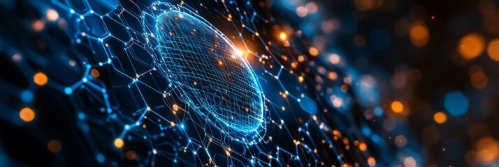 Abstract Futuristic Technology Background With Glowing Globe And Network, Global Connection Concept