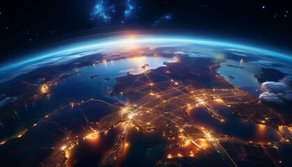 宇宙ステーションから眺める地球の夜景