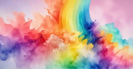 Vibrant colorful watercolor painting of abstract rainbow with soft blended edges and gradient effects, color gradient, watercolor art