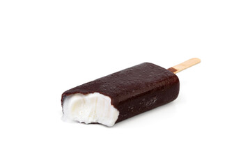 Popsicle ice cream with chocolate coating isolated on white background.