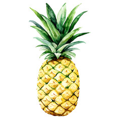 Fototapeta premium Realistic botanical watercolor of a tropical pineapple, minimal background