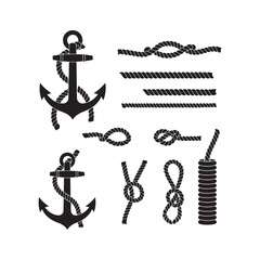 anchor with rope icon collection set silhouette vector flat design