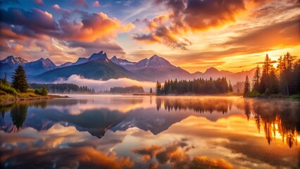 Majestic Mountain Lake Sunset - Bokeh Photography