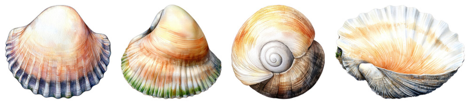 A flat, disk-shaped limpet shell with a rough exterior and a smooth inner surface, displayed on a transparent background. Its earthy colors blend naturally.