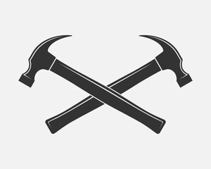 Two crossed hammers graphic sign. Working tools sign isolated on white background. Logo element. Vector illustration