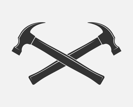 Two crossed hammers graphic sign. Working tools sign isolated on white background. Logo element. Vector illustration