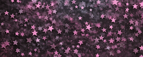 A background of small pink and purple stars falling against a gray backdrop. The stars vary in size and shape, forming an abstract pattern that fills the screen. Each star has a soft glow effect, addi
