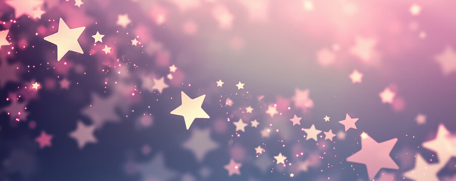 A background of small pink and purple stars falling against a gray backdrop. The stars vary in size and shape, forming an abstract pattern that fills the screen. Each star has a soft glow effect, addi