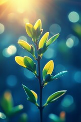 Obraz premium New Life, Vibrant Spring Green Leaves Soaking Up the Golden Sunlight, Nature Background.