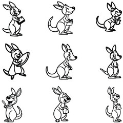 Cartoon kangroo bundle line art and illustrator eps