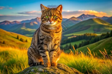 Obraz premium Majestic Scottish Wildcat in Highland Panorama
