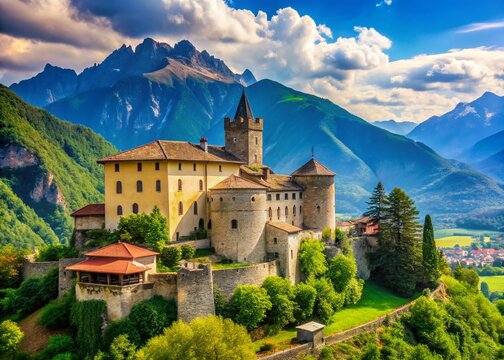 Majestic Stenico Castle, Trentino, Italy: Summer Mountain Views