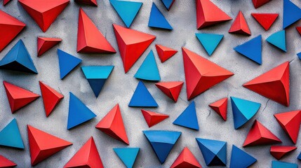 Fototapeta premium Red and Blue Triangular Geometric Wall Art