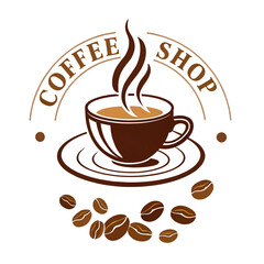 Obraz premium Coffee cup with beans on saucer, hot espresso drink with roasted aroma, brown and black coffee, perfect for a morning break