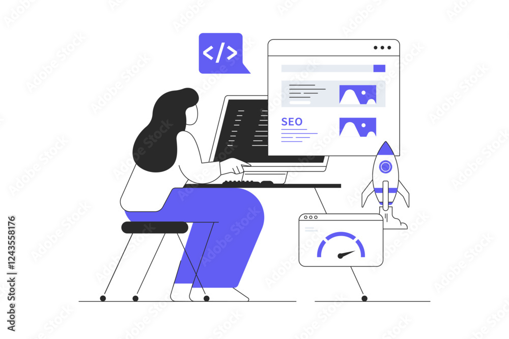 Sticker search engine optimization for website ranking development. digital marketing strategy. website seo 