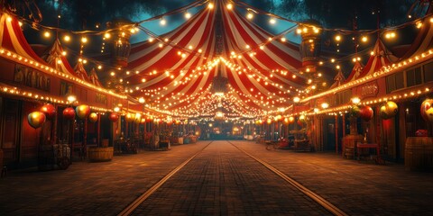 Enchanted Night at the Carnival: A Festive Street Under the Big Top
