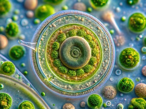 Microscopic Euglena Spirogyra: Flagellate with Spiral Eyespot, Paramylon Grains, Chloroplasts & Flagellum - DIC Microscopy