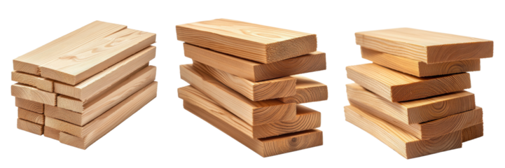 A Set of Stack of Smooth 2x4 Wood Boards Neatly Arranged Isolated on Transparent Background