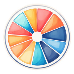 Obraz premium A circular color wheel featuring segmented shades of blue, orange, and yellow, arranged in a vibrant pattern.