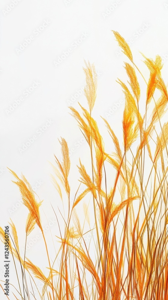 Poster golden yellow grass blades creating a vibrant border against a light background in a serene natural 