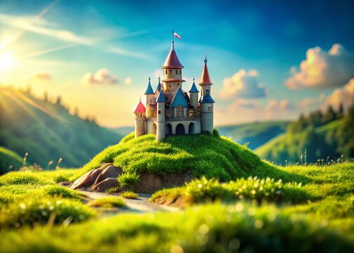 Miniature Fairytale Castle on Hilltop, Tilt-Shift Photography