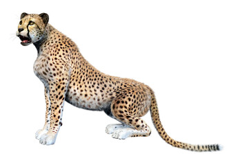 3D Rendering Big Cat Cheetah on White