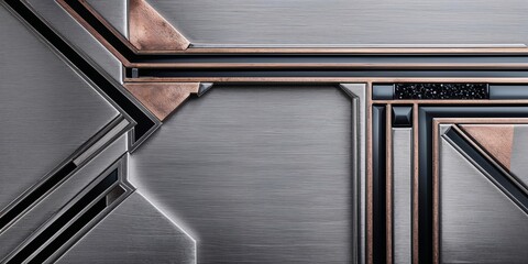 Obraz premium Geometric Metal Art Deco Design Modern Brushed Steel Copper Accents Textured Industrial