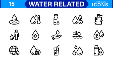 Aqua and Water Icon Pack. Clean and Professional Icons for Web, Apps, Sustainability, Marine Life, Weather, and Eco-Friendly Graphic Projects