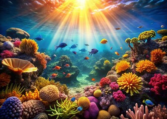 Obraz premium Miniature Underwater Oasis: Vibrant Coral Reef with Tilt-Shift Effect
