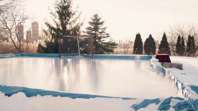 Beautiful outdoor hockey rink in the winter