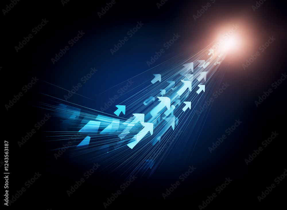Poster arrows ascend towards a glowing light on a dark backdrop, representing upward movement, direction, a