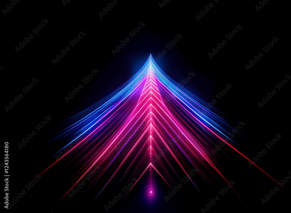 Poster abstract image of vibrant blue and pink light streaks forming an upward arrow shape against a stark 