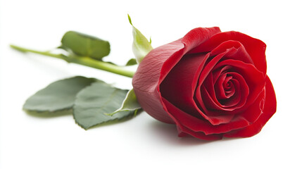 Fototapeta premium A single red rose on a white background, symbolizing love and beauty