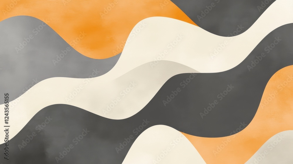 Aufkleber Soft pencil strokes create a gradient wave pattern in muted tones of gray, cream, and orange with a curved design