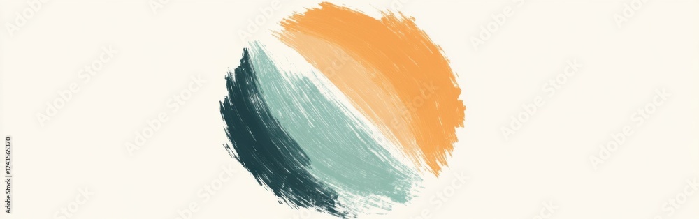 Poster Soft pencil strokes create a gradient circle with blending hues of orange, green, and cream on a simple background
