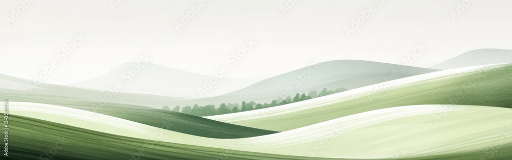 Poster Muted mint fields create a serene landscape with smooth pencil strokes under soft light