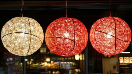 Trio of modern pendant lamps illuminating contemporary interior space three