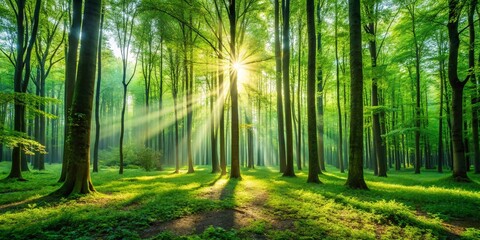 Obraz premium Minimalist Green Forest Landscape: Serene Nature Photography