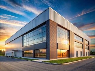 Obraz premium Minimalist Modern Factory Exterior: Architectural Design & Industrial Elegance Stock Photo