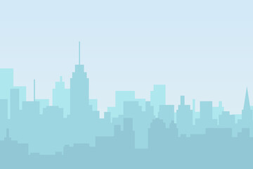 Naklejka premium City skyline vector illustration. Urban landscape cityscape in flat style. City silhouette. Cityscape backgrounds. Daytime city skyline.