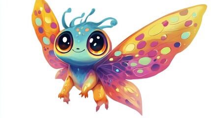 Fototapeta premium Colorful Cartoon Butterfly with Big Eyes and Vibrant Wings